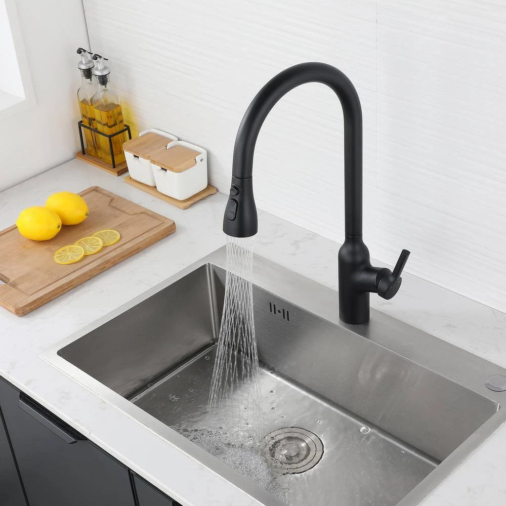 Single Handle Pull Down Sprayer Kitchen Faucet Modern Kitchen Sink Faucet In Matte Black 7 Single Handle Pull Down Sprayer Kitchen Faucet Modern Kitchen Sink Faucet In Matte Black - Image 7