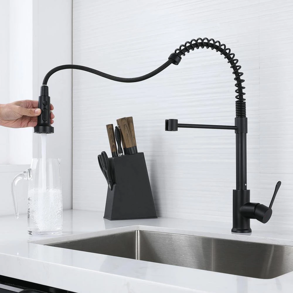 Single Handle Deck Mount Pull Down Sprayer Kitchen Faucet In Matte Black 8 Single Handle Deck Mount Pull Down Sprayer Kitchen Faucet In Matte Black - Image 8