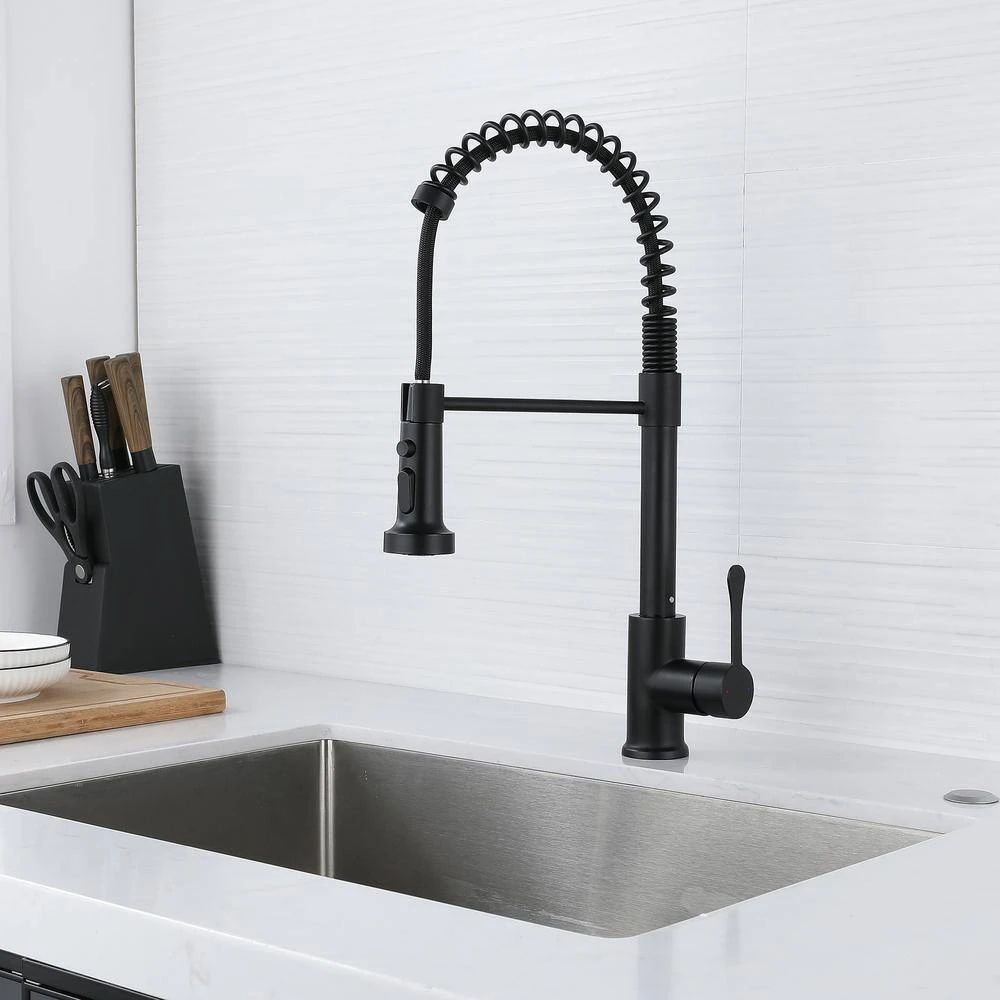 Single Handle Deck Mount Pull Down Sprayer Kitchen Faucet In Matte Black 3 Single Handle Deck Mount Pull Down Sprayer Kitchen Faucet In Matte Black - Image 3