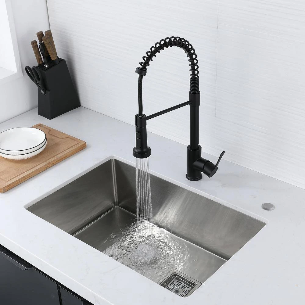 Single Handle Deck Mount Pull Down Sprayer Kitchen Faucet In Matte Black 7 Single Handle Deck Mount Pull Down Sprayer Kitchen Faucet In Matte Black - Image 7