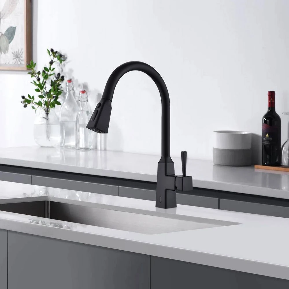 Single Handle Touchless Pull Down Sprayer Kitchen Faucet In Matte Black 2 Single Handle Touchless Pull Down Sprayer Kitchen Faucet In Matte Black - Image 2