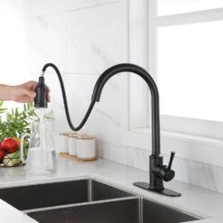 Single-Handle Touch High Arc Stainless Steel Pull Out Sprayer Kitchen Faucet In Matte Black 10 Single-Handle Touch High Arc Stainless Steel Pull Out Sprayer Kitchen Faucet In Matte Black -FURITURE SALE SHOP matte black pull out kitchen faucets d0102hpitdy kxc 1f 1000