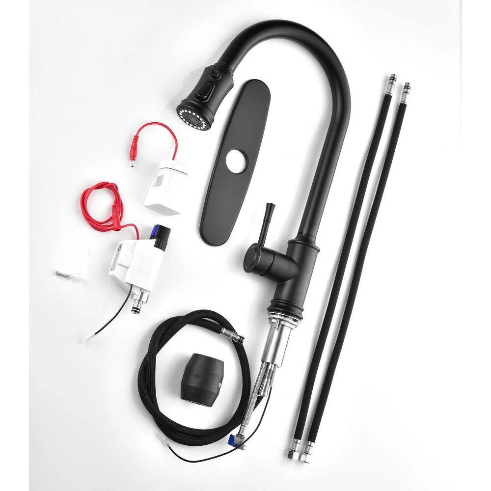 Single-Handle Touch High Arc Stainless Steel Pull Out Sprayer Kitchen Faucet In Matte Black 5 Single-Handle Touch High Arc Stainless Steel Pull Out Sprayer Kitchen Faucet In Matte Black - Image 5