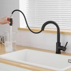 Single Handle Pull Out Sprayer Single Deckplate Hole Bar Cantilever Faucet In Matte Black -FURITURE SALE SHOP matte black pull out kitchen faucets x xy 1300 33b ss us 44 1000