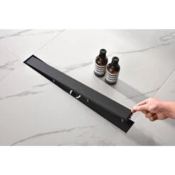 24 Inches Linear Shower Drain With Removable Cover, 304 Stainless Shower Drain Included Hair Strainer And Leveling Feet -FURITURE SALE SHOP matte black shower drains z w92891729 44 1000