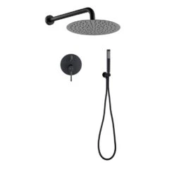 2-Handle 1-Spray Round Faucet With 10 In. Rain Shower Headand Handheld Shower Head Set In Matte Black