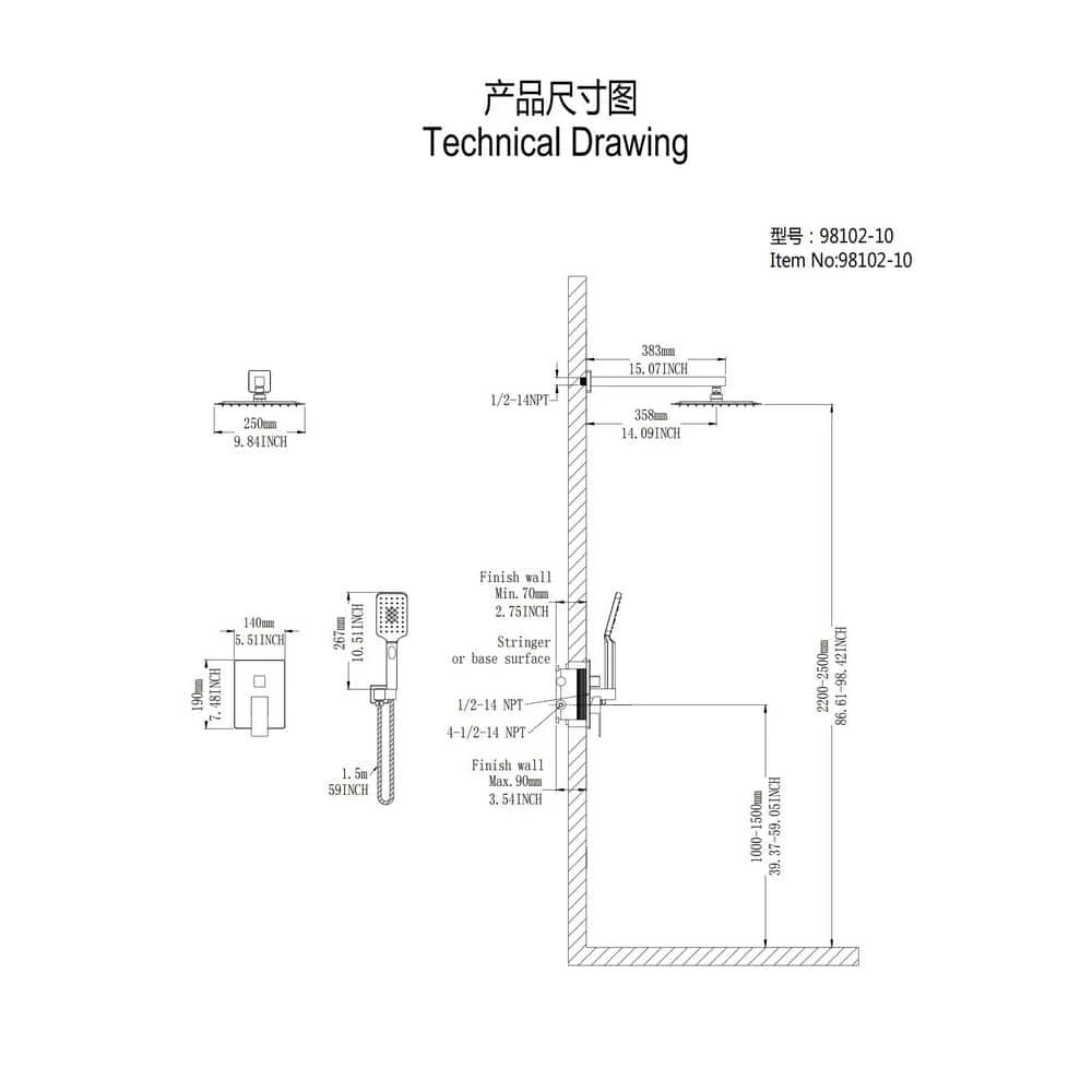 Single-Handle 3-Spray Patterns Anti-scald Shower Fixtures With Rough-In Pressure Balanced Valve In Matte Black 3 Single-Handle 3-Spray Patterns Anti-scald Shower Fixtures With Rough-In Pressure Balanced Valve In Matte Black - Image 3