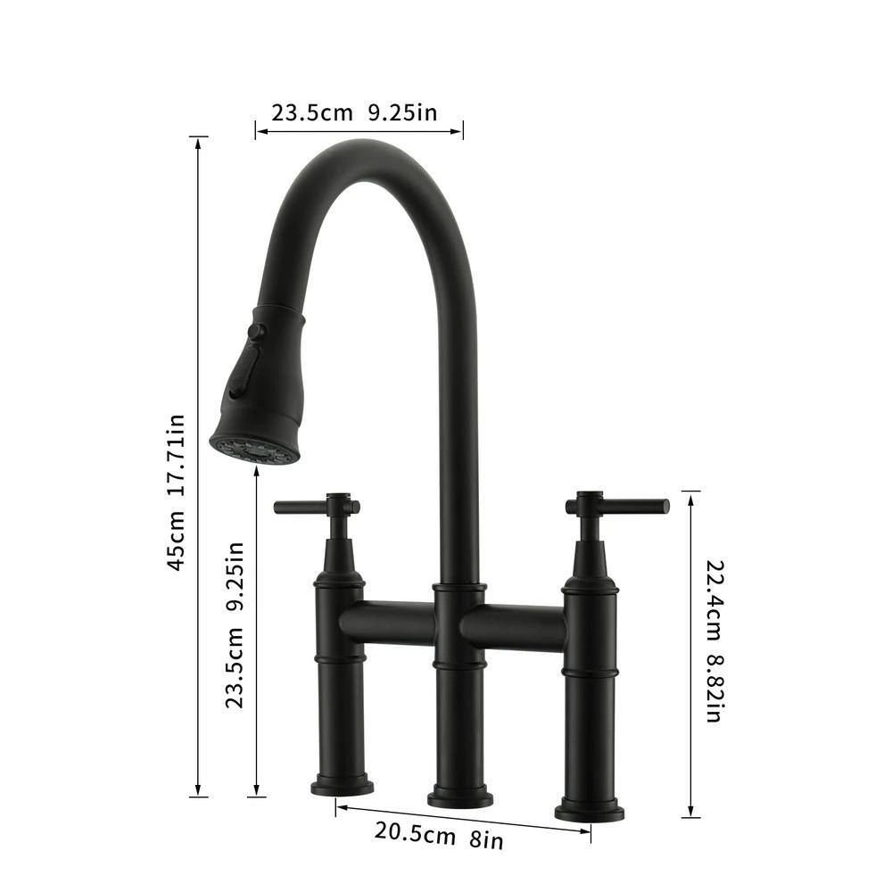 Double Handle Pull Out Sprayer Bridge Kitchen Faucet In Matte Black 2 Double Handle Pull Out Sprayer Bridge Kitchen Faucet In Matte Black - Image 2