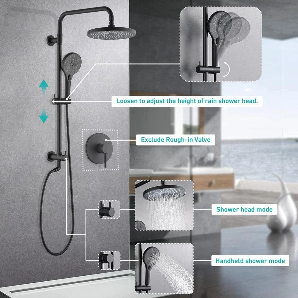2-Handle Claw Foot Tub Faucet With 8" Rainfall Shower Head Shower System 3-Setting Handheld Sprayer In. Matte Black 4 2-Handle Claw Foot Tub Faucet With 8" Rainfall Shower Head Shower System 3-Setting Handheld Sprayer In. Matte Black - Image 4