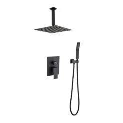 1-Spray 16 In. Dual Shower Head System Ceiling Mounted Shower 2.5 GPM In Matte Black