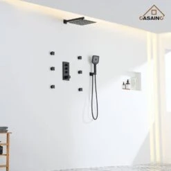 3-Spray 1.8 GPM Ceiling Mount Dual Square Handheld Shower Set In Matte Black 14 3-Spray 1.8 GPM Ceiling Mount Dual Square Handheld Shower Set In Matte Black -FURITURE SALE SHOP matte black tahanbath dual shower heads z 102009eb 1 1f 1000