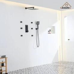 3-Spray 1.8 GPM Ceiling Mount Dual Square Handheld Shower Set In Matte Black 13 3-Spray 1.8 GPM Ceiling Mount Dual Square Handheld Shower Set In Matte Black -FURITURE SALE SHOP matte black tahanbath dual shower heads z 102009eb 1 4f 1000