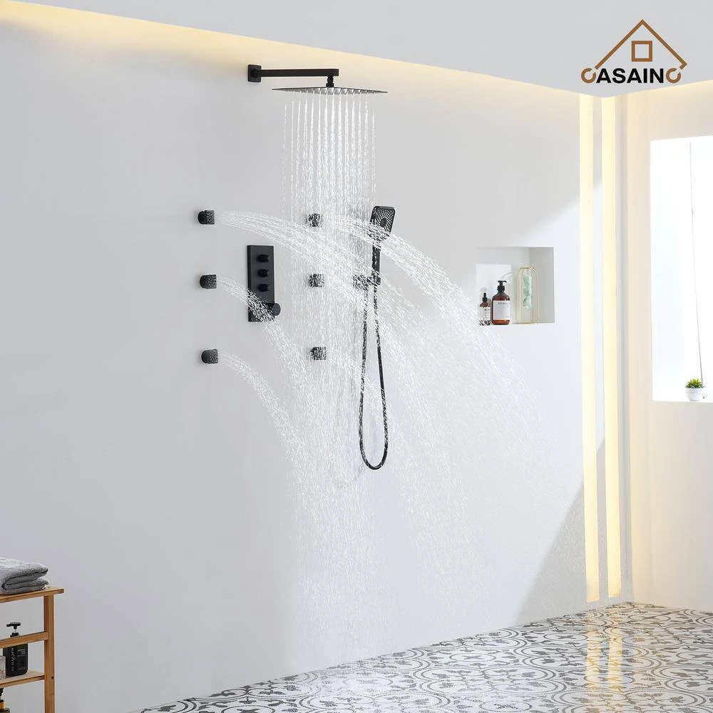 3-Spray 1.8 GPM Ceiling Mount Dual Square Handheld Shower Set In Matte Black 4 3-Spray 1.8 GPM Ceiling Mount Dual Square Handheld Shower Set In Matte Black - Image 4