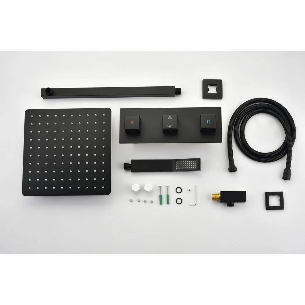 1-Spray Patterns Freestanding Square Dual Handheld Shower Head 6 GPM In Matte Black 3 1-Spray Patterns Freestanding Square Dual Handheld Shower Head 6 GPM In Matte Black - Image 3