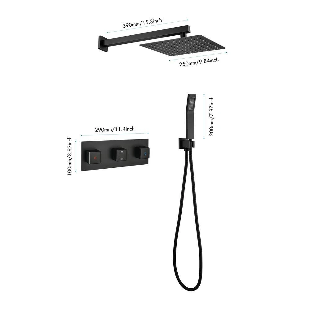 1-Spray Patterns Freestanding Square Dual Handheld Shower Head 6 GPM In Matte Black 2 1-Spray Patterns Freestanding Square Dual Handheld Shower Head 6 GPM In Matte Black - Image 2