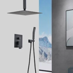 2-Spray 2.5 GPM Ceiling Mounted Dual Shower System Combo Set With Handheld And 10 In. Shower Head Matte Black 15 2-Spray 2.5 GPM Ceiling Mounted Dual Shower System Combo Set With Handheld And 10 In. Shower Head Matte Black -FURITURE SALE SHOP matte black tahanbath dual shower heads z th6006 10mb 31 1000