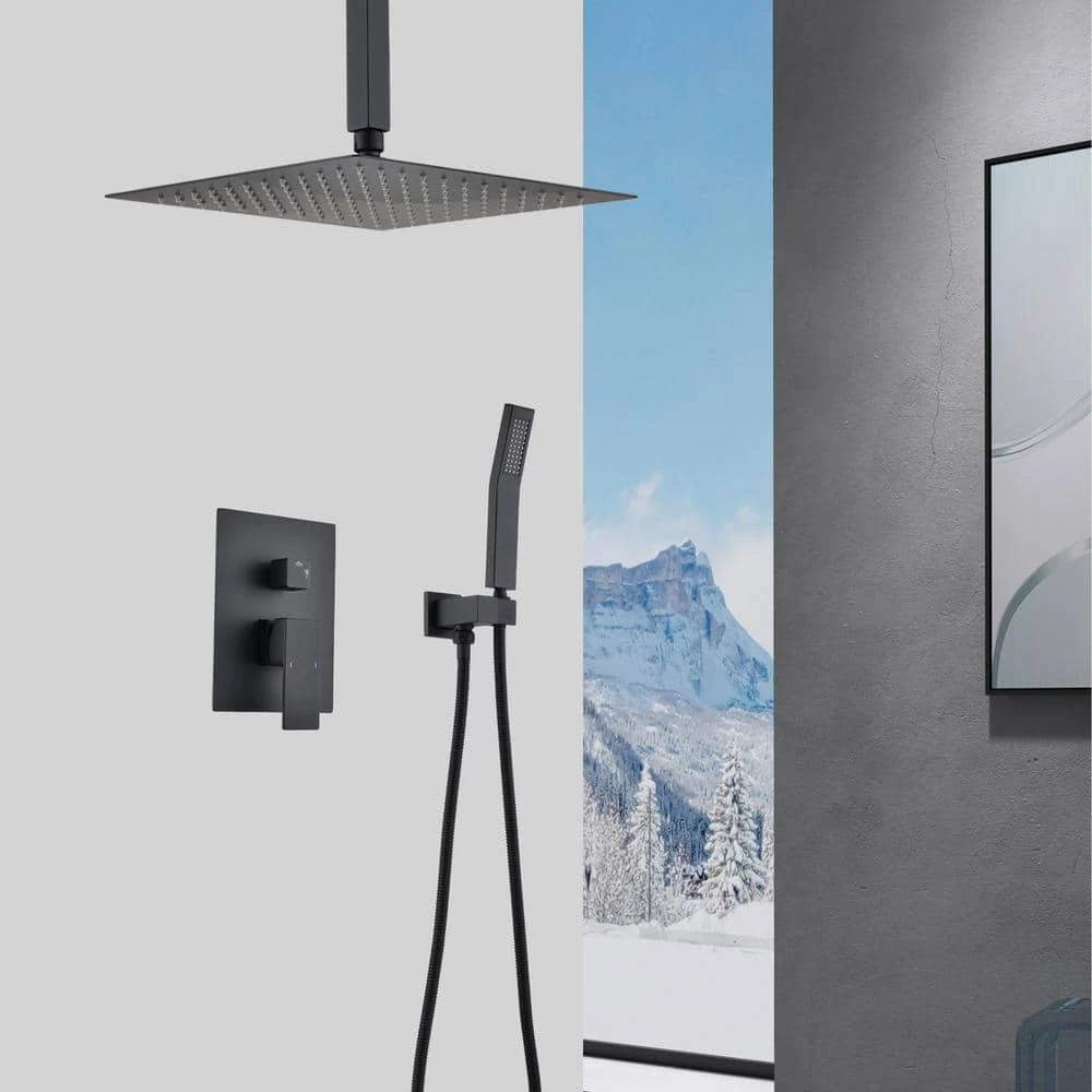 2-Spray 2.5 GPM Ceiling Mounted Dual Shower System Combo Set With Handheld And 10 In. Shower Head Matte Black 8 2-Spray 2.5 GPM Ceiling Mounted Dual Shower System Combo Set With Handheld And 10 In. Shower Head Matte Black - Image 8