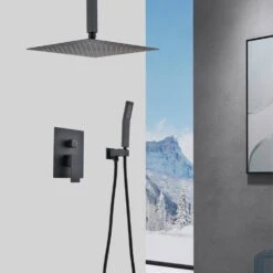 2-Spray 2.5 GPM Ceiling Mounted Shower Dual System Combo Set With Handheld And 16 In. Shower Head In Matte Black 15 2-Spray 2.5 GPM Ceiling Mounted Shower Dual System Combo Set With Handheld And 16 In. Shower Head In Matte Black -FURITURE SALE SHOP matte black tahanbath dual shower heads z th6006 16mb 31 1000