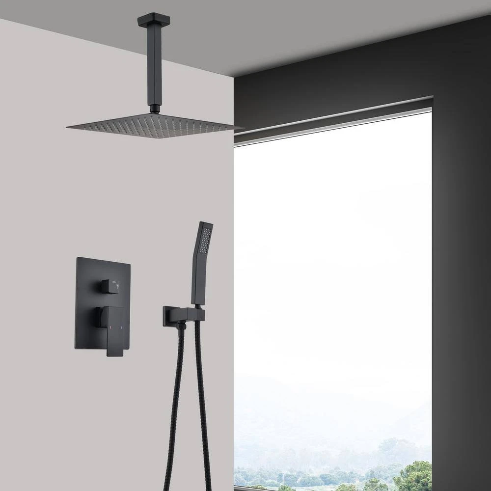 2-Spray 2.5 GPM Ceiling Mounted Shower Dual System Combo Set With Handheld And 16 In. Shower Head In Matte Black 2 2-Spray 2.5 GPM Ceiling Mounted Shower Dual System Combo Set With Handheld And 16 In. Shower Head In Matte Black - Image 2