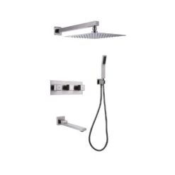 1-Spray Patterns Freestanding Square Dual Handheld Shower Head 2.5 GPM In Matte Black