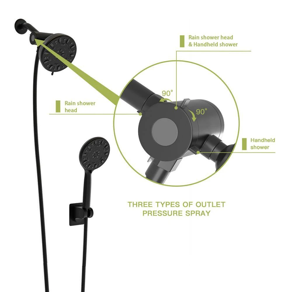 7-spray Dual 4.7 In. Wall Mount 1.8 GPM Shower Head And Handheld Shower Head In Matte Black 6 7-spray Dual 4.7 In. Wall Mount 1.8 GPM Shower Head And Handheld Shower Head In Matte Black - Image 6