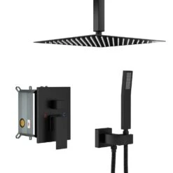 1-Spray 10 In. 1.8 GPM Ceiling Mount Dual Shower Head And Handheld Shower Head In Matte Black