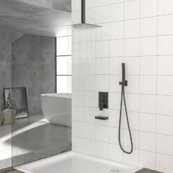 1-spray Dual 12 In. 1.8GPM Ceiling Mount Shower Head And Handheld Shower Head In Matte Black 13 1-spray Dual 12 In. 1.8GPM Ceiling Mount Shower Head And Handheld Shower Head In Matte Black -FURITURE SALE SHOP matte black tahanbath dual shower heads z w124381875 44 1000