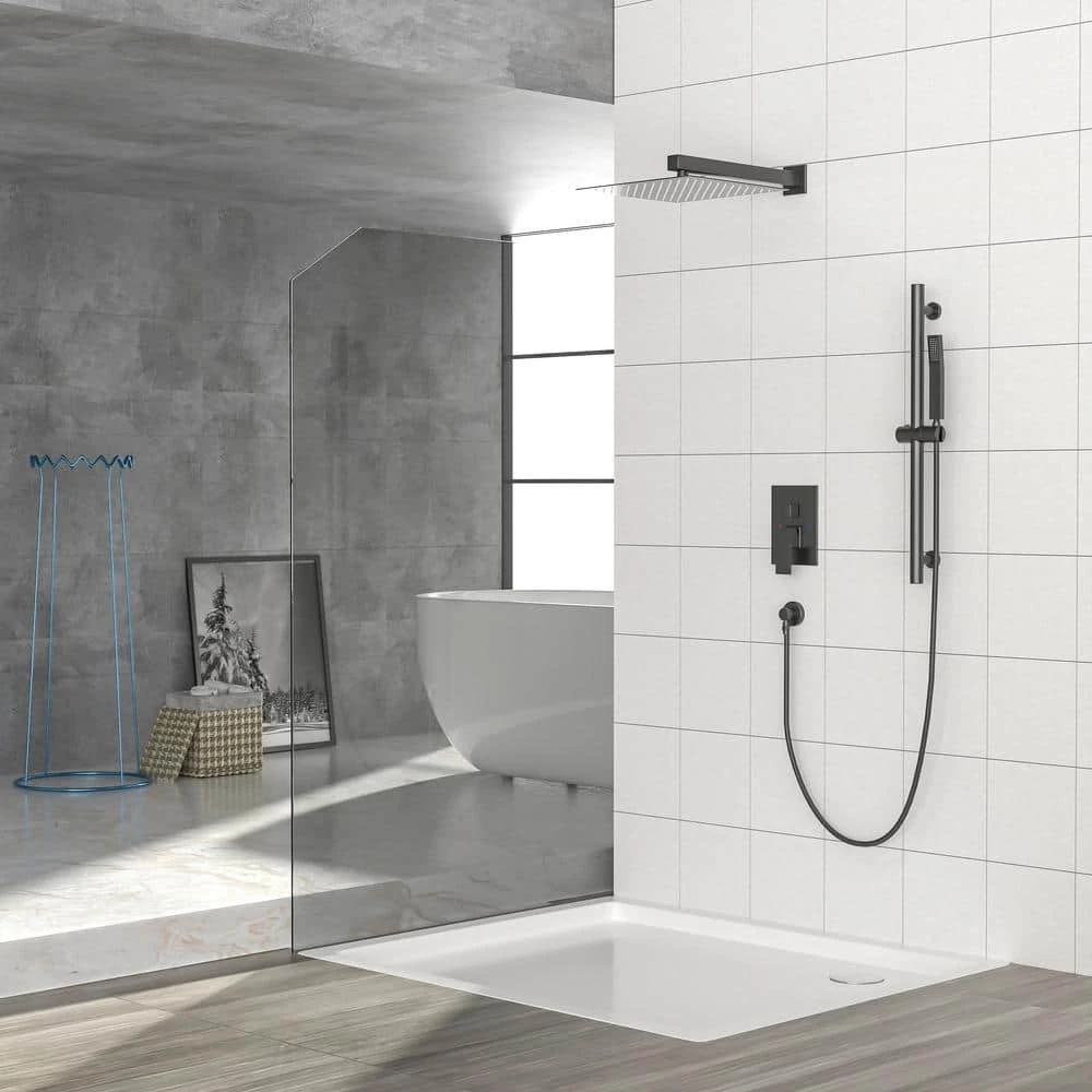 1-spray Dual 12 In. Wall Mount 1.8 GPM Shower Head And Handheld Shower Head In Matte Black 8 1-spray Dual 12 In. Wall Mount 1.8 GPM Shower Head And Handheld Shower Head In Matte Black - Image 8