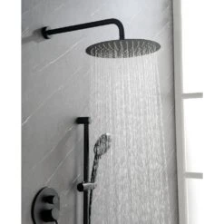 Shower System With Shower Head, Hand Shower, Slide Bar, Bodysprays, Shower Arm, Hose, Valve Trim And Lever Handles -FURITURE SALE SHOP matte black tahanbath dual shower heads z w1272 64780 31 1000