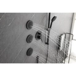 Shower System With Shower Head, Hand Shower, Slide Bar, Bodysprays, Shower Arm, Hose, Valve Trim And Lever Handles -FURITURE SALE SHOP matte black tahanbath dual shower heads z w1272 64780 76 1000