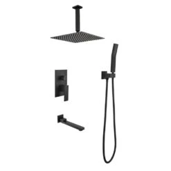 Dual 2-Spray Patterns Ceiling Mount Fixed And Handheld Shower Head 2 GPM In Matte Black