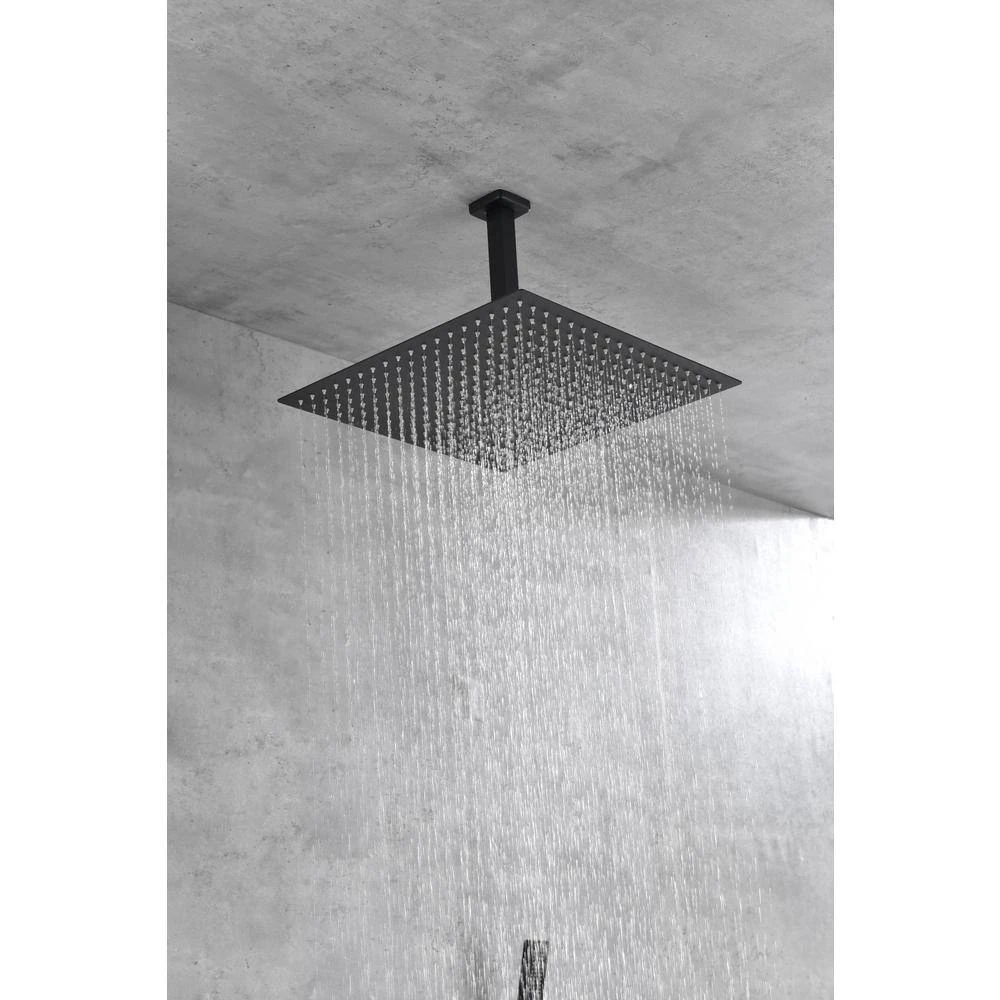 2-Spray Patterns Ceiling Mount Square Rainfall Dual Handheld Shower Head 2.5 GPM In Matte Black 2 2-Spray Patterns Ceiling Mount Square Rainfall Dual Handheld Shower Head 2.5 GPM In Matte Black - Image 2