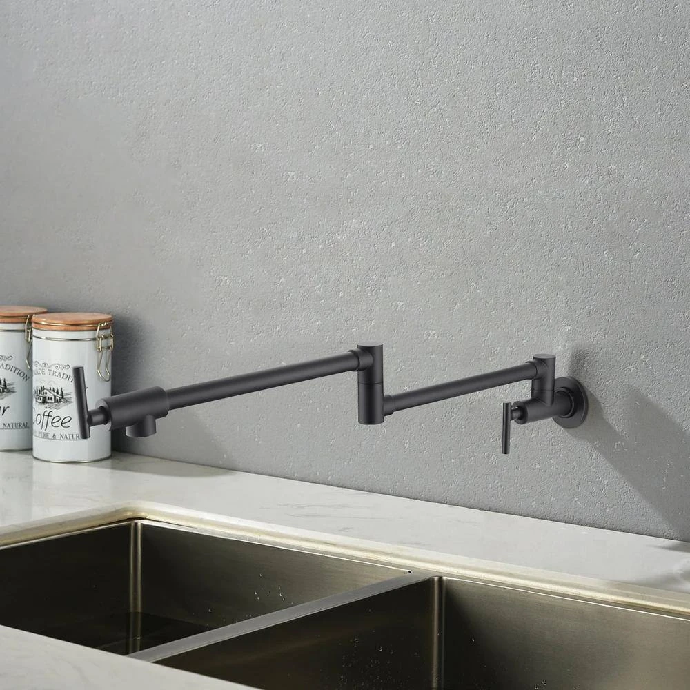 Double Handles Wall Mounted Pot Filler In Matte Black 9 Double Handles Wall Mounted Pot Filler In Matte Black - Image 9