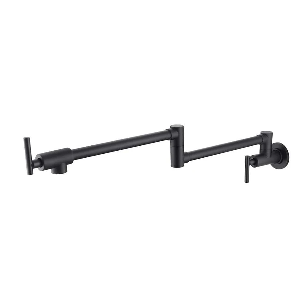 Double Handles Wall Mounted Pot Filler In Matte Black 1 Double Handles Wall Mounted Pot Filler In Matte Black