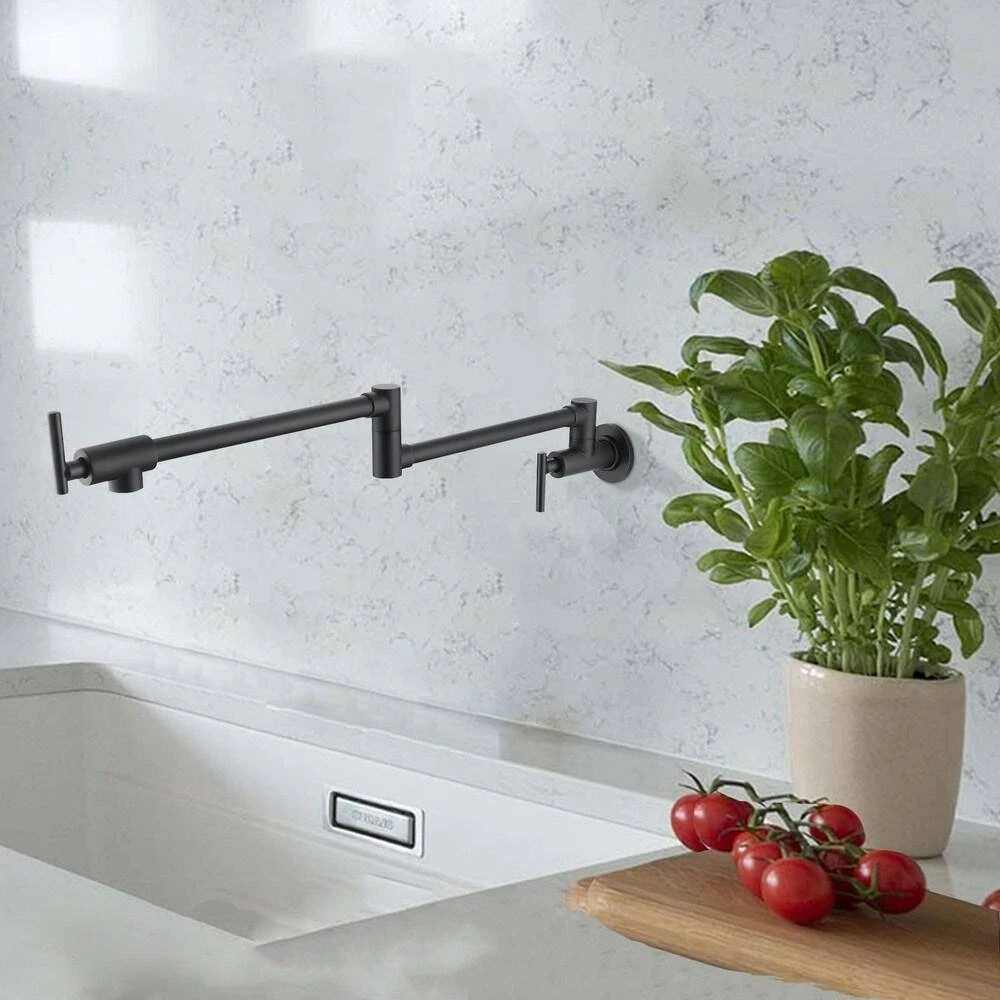 Double Handles Wall Mounted Pot Filler In Matte Black 2 Double Handles Wall Mounted Pot Filler In Matte Black - Image 2