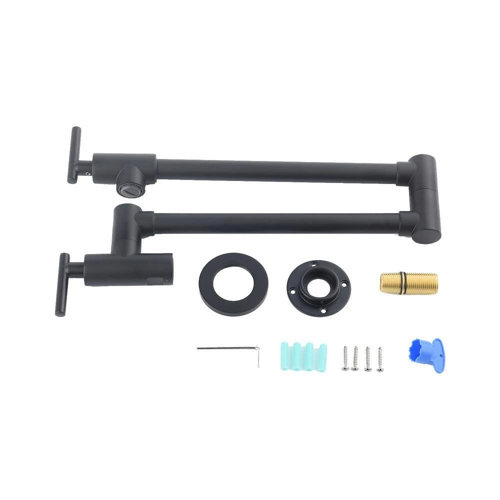 Double Handles Wall Mounted Pot Filler In Matte Black 7 Double Handles Wall Mounted Pot Filler In Matte Black - Image 7