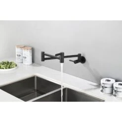 Wall Mount High-Arc Pot Filler Faucet In Matte Black -FURITURE SALE SHOP matte black tahanbath pot fillers z w92867779 31 1000
