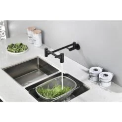 Wall Mount High-Arc Pot Filler Faucet In Matte Black -FURITURE SALE SHOP matte black tahanbath pot fillers z w92867779 4f 1000