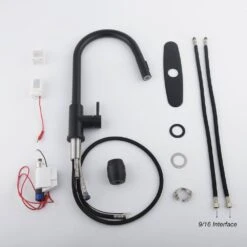 Single Handle Wall Mount Gooseneck Pull Down Sprayer Kitchen Faucet With Deckplate Included And Handles In Matte Black -FURITURE SALE SHOP matte black tahanbath pull down kitchen faucets w928 th9001mb zq fa 1000