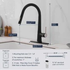 Single-Handle Touchless Pull Down Sprayer Kitchen Faucet, Infrared Motion Spring Sink Faucets In Matte Black 11 Single-Handle Touchless Pull Down Sprayer Kitchen Faucet, Infrared Motion Spring Sink Faucets In Matte Black -FURITURE SALE SHOP matte black tahanbath pull down kitchen faucets y yx is1308 33ygbn 1d 70us 44 1000