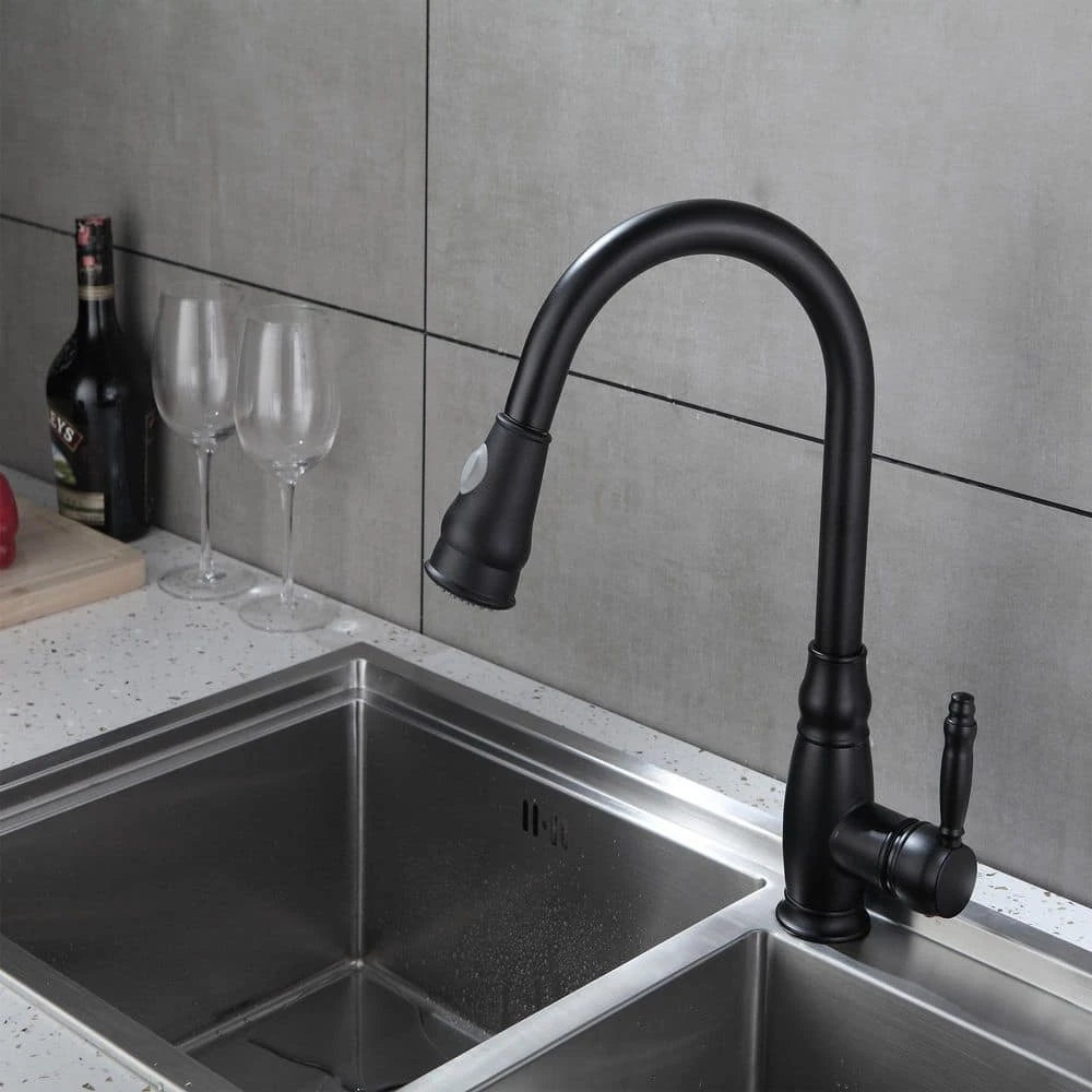 Black 15.7 In. Pull Down Sprayer Kitchen Faucet With 360 ° Spout Swivel 5 Black 15.7 In. Pull Down Sprayer Kitchen Faucet With 360 ° Spout Swivel - Image 5