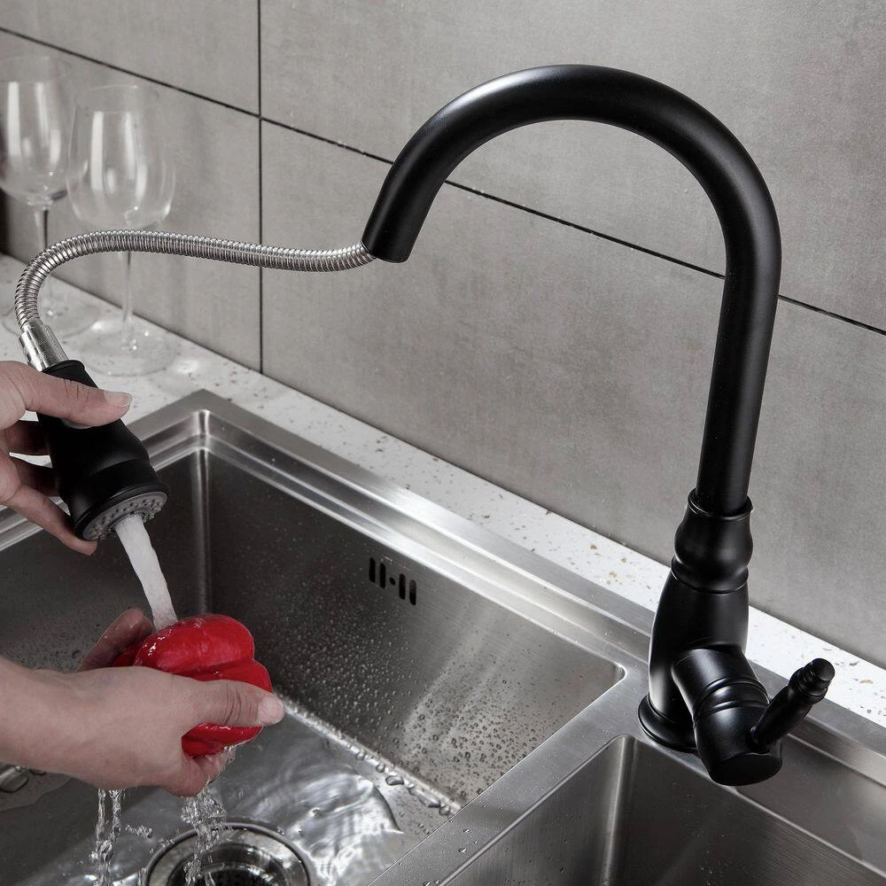 Black 15.7 In. Pull Down Sprayer Kitchen Faucet With 360 ° Spout Swivel 9 Black 15.7 In. Pull Down Sprayer Kitchen Faucet With 360 ° Spout Swivel - Image 9
