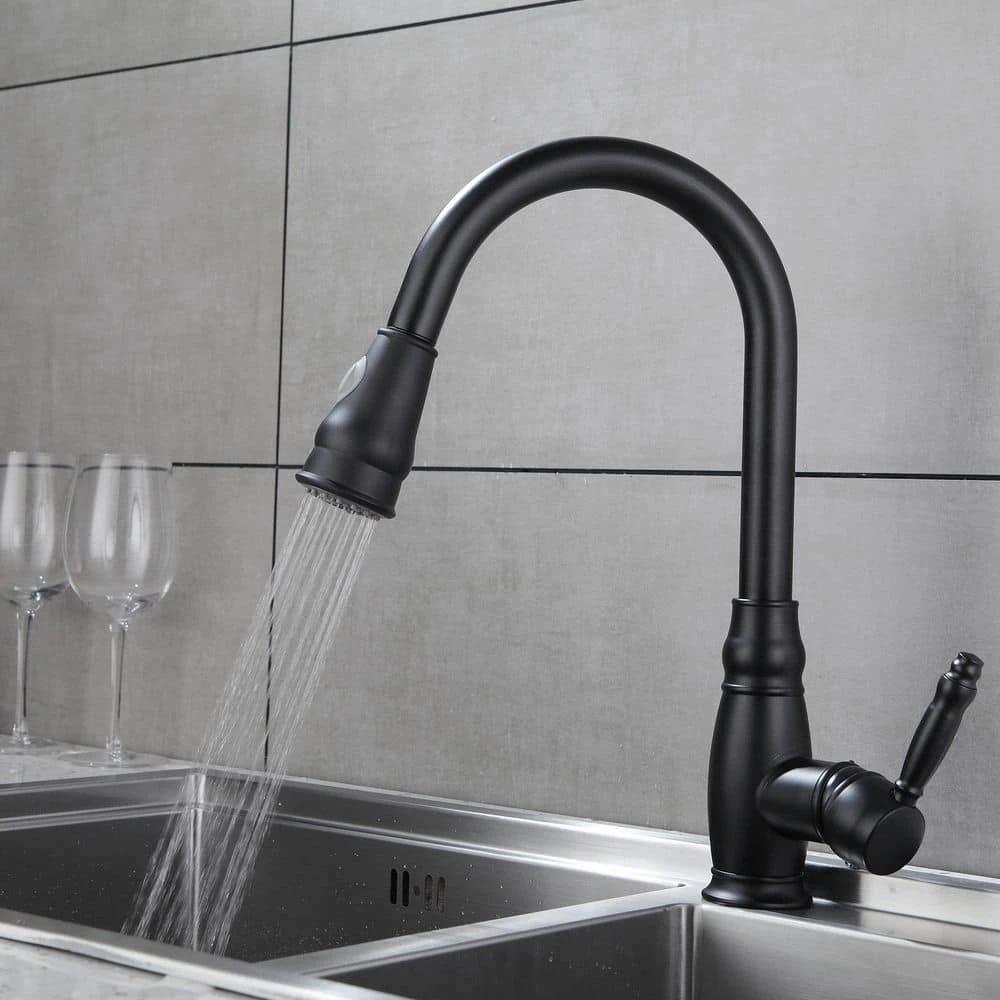 Black 15.7 In. Pull Down Sprayer Kitchen Faucet With 360 ° Spout Swivel 8 Black 15.7 In. Pull Down Sprayer Kitchen Faucet With 360 ° Spout Swivel - Image 8