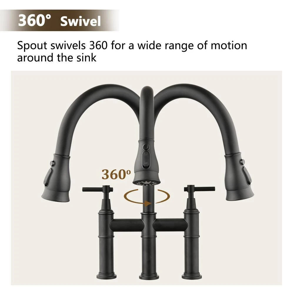 Double Handle Pull Down Sprayer Kitchen Faucet With Pull-Down Spray Head In Matte Black 5 Double Handle Pull Down Sprayer Kitchen Faucet With Pull-Down Spray Head In Matte Black - Image 5