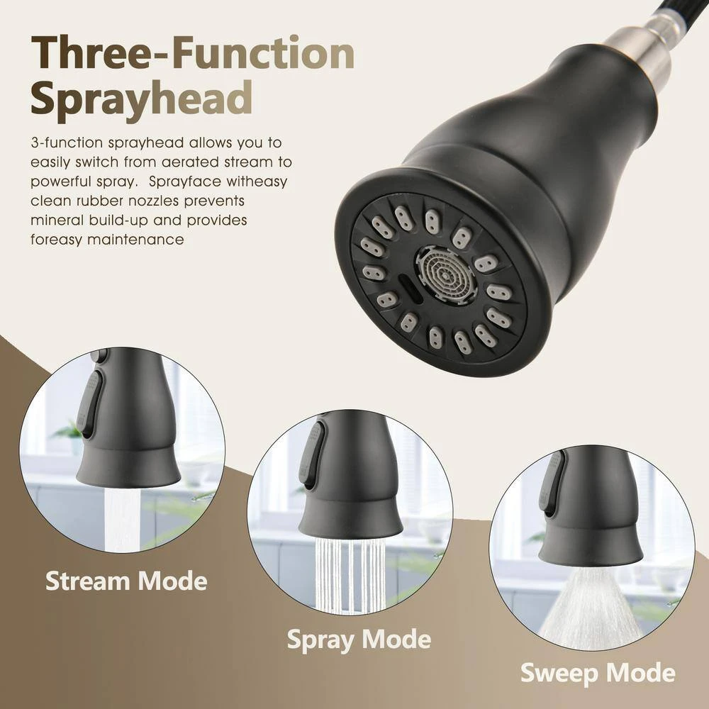 Double Handle Pull Down Sprayer Kitchen Faucet With Pull-Down Spray Head In Matte Black 3 Double Handle Pull Down Sprayer Kitchen Faucet With Pull-Down Spray Head In Matte Black - Image 3