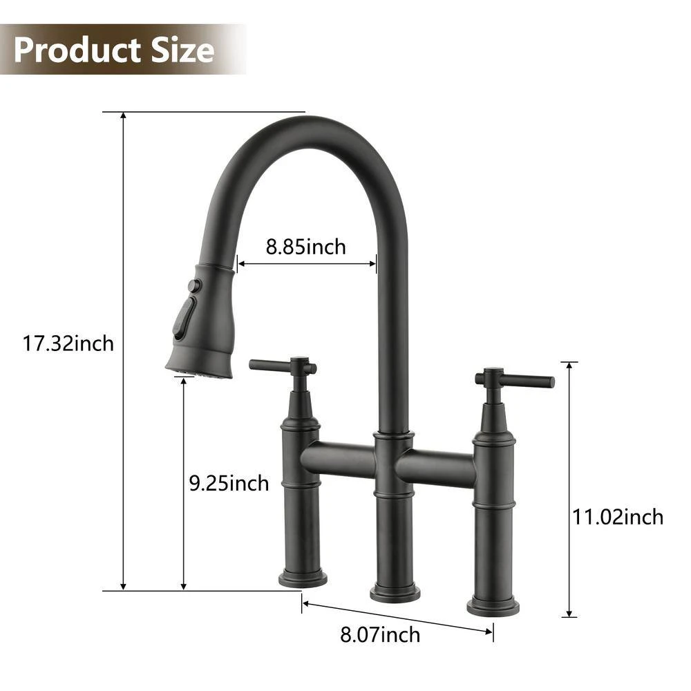 Double Handle Pull Down Sprayer Kitchen Faucet With Pull-Down Spray Head In Matte Black 2 Double Handle Pull Down Sprayer Kitchen Faucet With Pull-Down Spray Head In Matte Black - Image 2