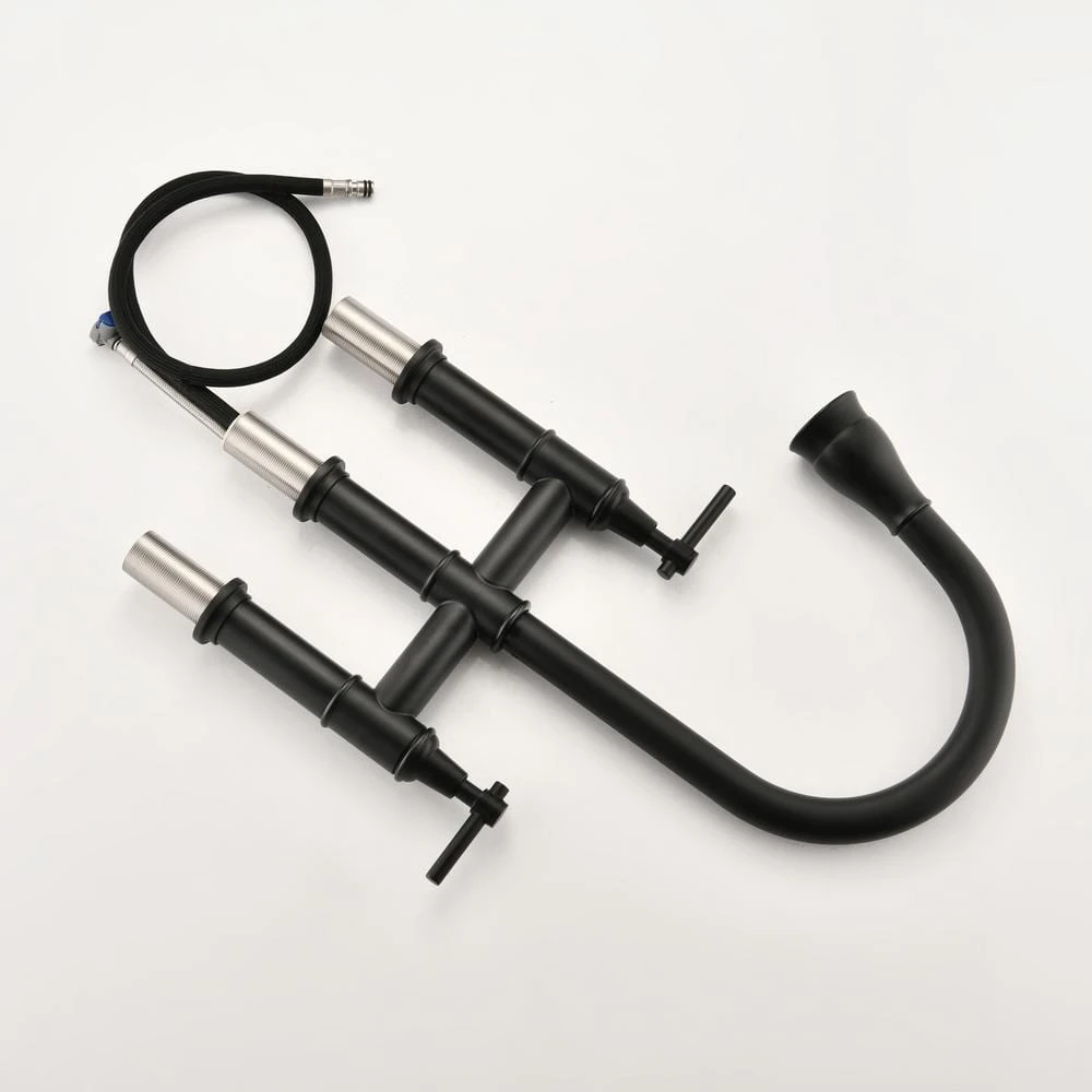 Double Handle Pull Down Sprayer Kitchen Faucet With Pull-Down Spray Head In Matte Black 6 Double Handle Pull Down Sprayer Kitchen Faucet With Pull-Down Spray Head In Matte Black - Image 6