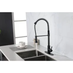23.6 In Spring Kitchen Faucet With Pull-Out Sprayer, Single Handle Single Hole Kitchen Sink Faucet In Black -FURITURE SALE SHOP matte black tahanbath pull down kitchen faucets z w2287p183742 44 1000