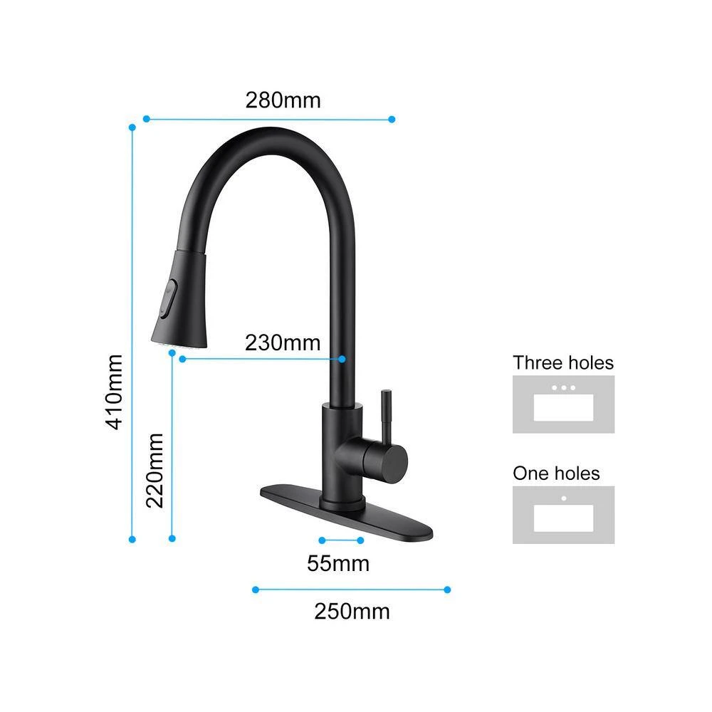 Single Handle Deck Mount Gooseneck Pull Out Sprayer Kitchen Faucet With Deck Plate And Pull-Down Sprayer In Matte Black 3 Single Handle Deck Mount Gooseneck Pull Out Sprayer Kitchen Faucet With Deck Plate And Pull-Down Sprayer In Matte Black - Image 3