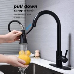 16.14 In Matte Black 360 Degree Spout Swivel Kitchen Faucet With Pull Out Spraye -FURITURE SALE SHOP matte black tahanbath pull out kitchen faucets z w2287p183090 76 1000